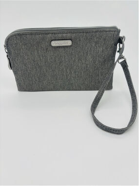 Baggallini RFID Wristlet Wallet Gray Zip Travel Clutch Purse 7.5” x 4”